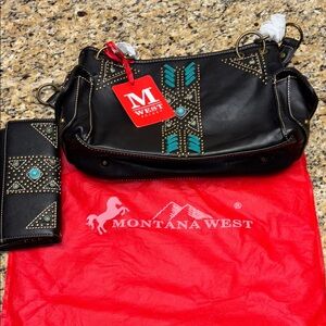 Montana West Black Shoulder Bag concealed carry and matching wallet.